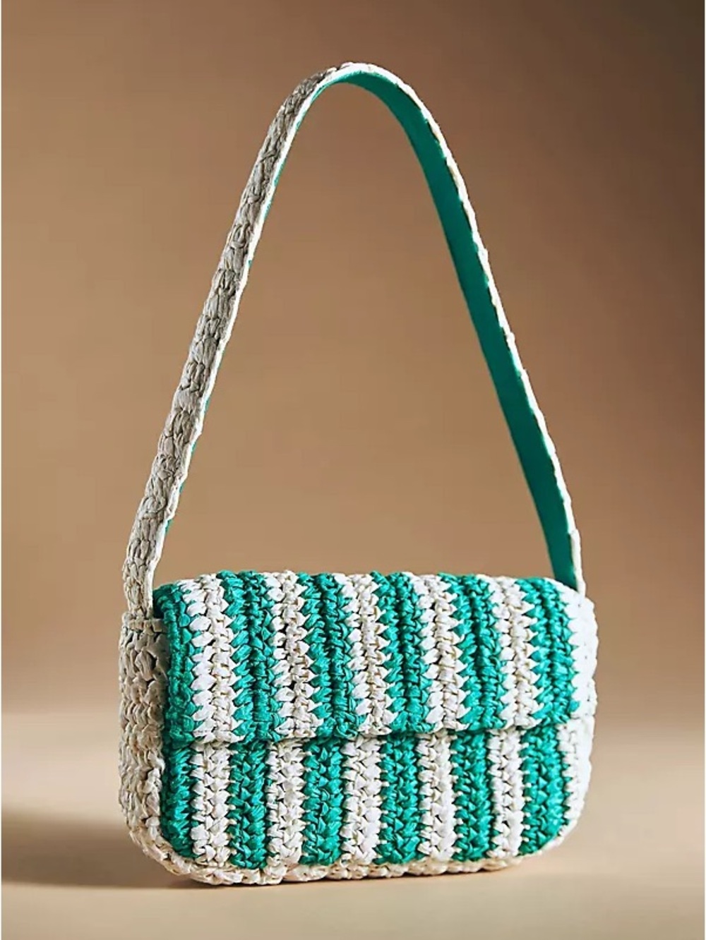 Anthropologie NWOT Striped Raffia Shoulder Bag in Green